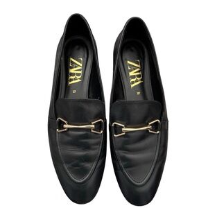 Zara Women's Black Leather Loafers Sz 37